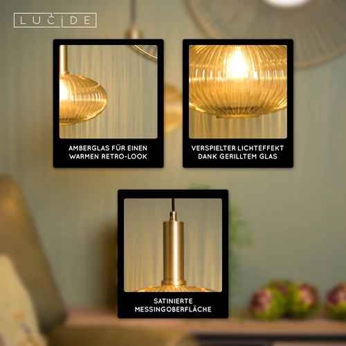 Lucide MALOTO - Pendelleuchten - Ø 30 cm - 1xE27 - Amber - USP